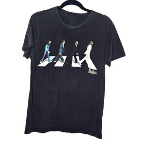 The Beatles T Shirt Medium Black Abbey Road Graphic Band Faded Tee Adult 60s 70s